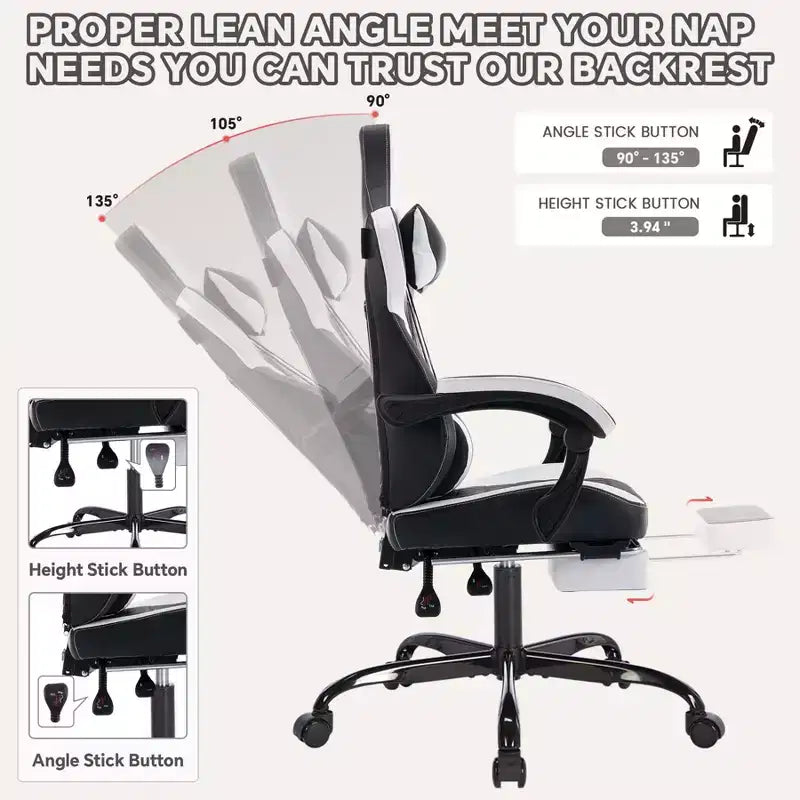 Sedia da Gaming Girevole a 360° Versatile, Sedie da Ufficio Regolabili con Ruote, Schienale Reclinabile e Poggiapiedi, Sedie Ergonomiche per Videogiochi, Max 136 kg