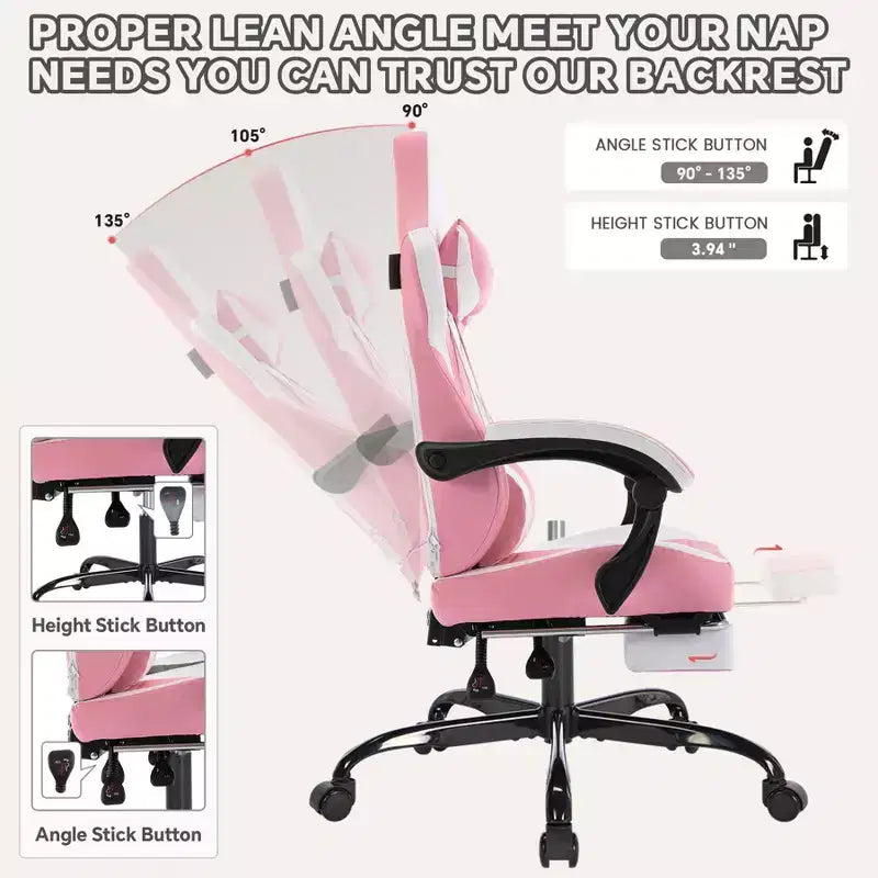Sedia da Gaming Girevole a 360° Versatile, Sedie da Ufficio Regolabili con Ruote, Schienale Reclinabile e Poggiapiedi, Sedie Ergonomiche per Videogiochi, Max 136 kg