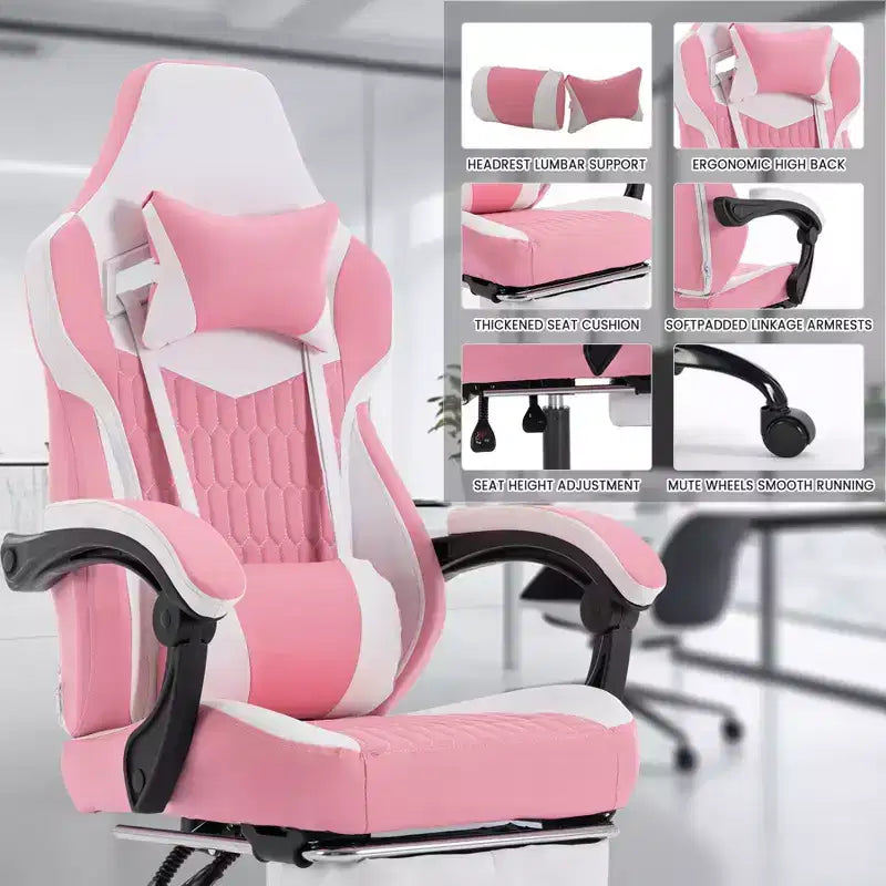 Sedia da Gaming Girevole a 360° Versatile, Sedie da Ufficio Regolabili con Ruote, Schienale Reclinabile e Poggiapiedi, Sedie Ergonomiche per Videogiochi, Max 136 kg