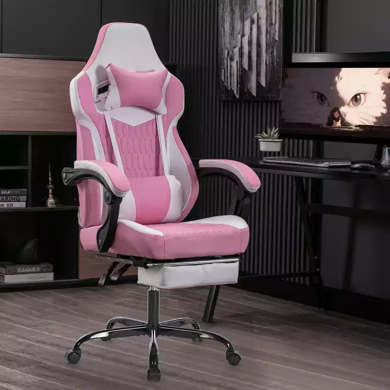 Sedia da Gaming Girevole a 360° Versatile, Sedie da Ufficio Regolabili con Ruote, Schienale Reclinabile e Poggiapiedi, Sedie Ergonomiche per Videogiochi, Max 136 kg