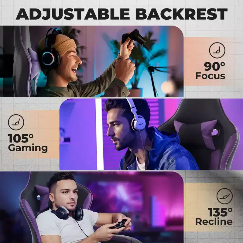 Sedia da Gaming Girevole a 360 Gradi Sedie da Ufficio con Ruote, Schienale Reclinabile, Altezza e Poggiapiedi Regolabili, Sedie da Videogiochi Ergonomiche, Max 136 kg