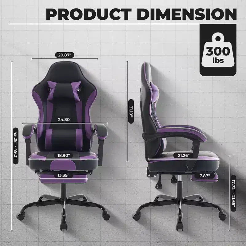 Sedia da Gaming Girevole a 360 Gradi Sedie da Ufficio con Ruote, Schienale Reclinabile, Altezza e Poggiapiedi Regolabili, Sedie da Videogiochi Ergonomiche, Max 136 kg