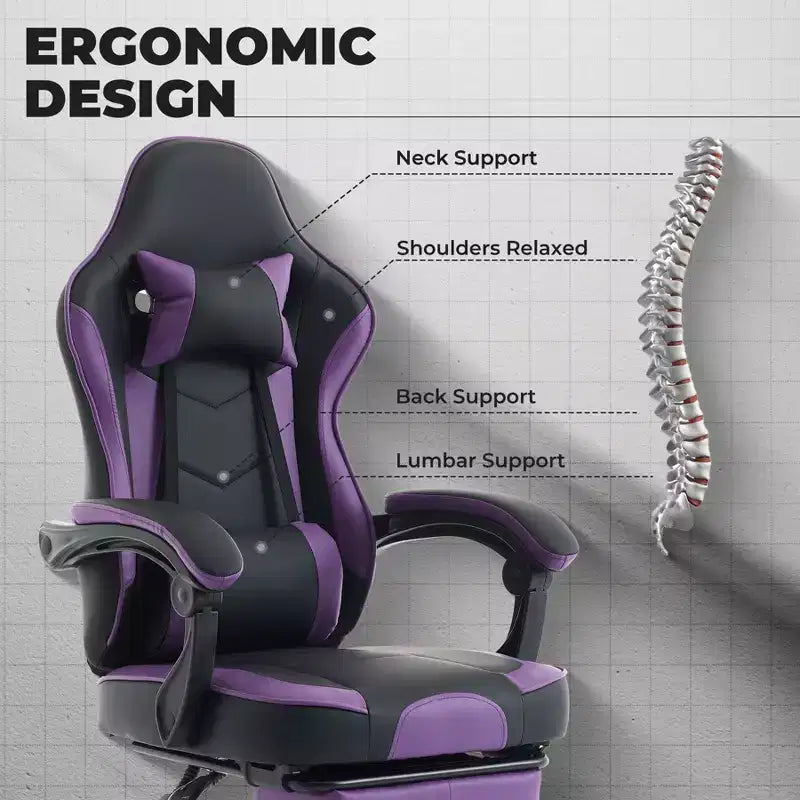 Sedia da Gaming Girevole a 360 Gradi Sedie da Ufficio con Ruote, Schienale Reclinabile, Altezza e Poggiapiedi Regolabili, Sedie da Videogiochi Ergonomiche, Max 136 kg