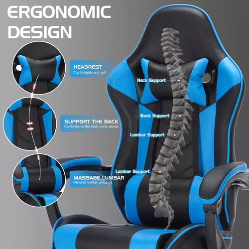 Sedia da Gaming Girevole a 360 Gradi Sedie da Ufficio con Ruote, Schienale Reclinabile, Altezza e Poggiapiedi Regolabili, Sedie da Videogiochi Ergonomiche, Max 136 kg