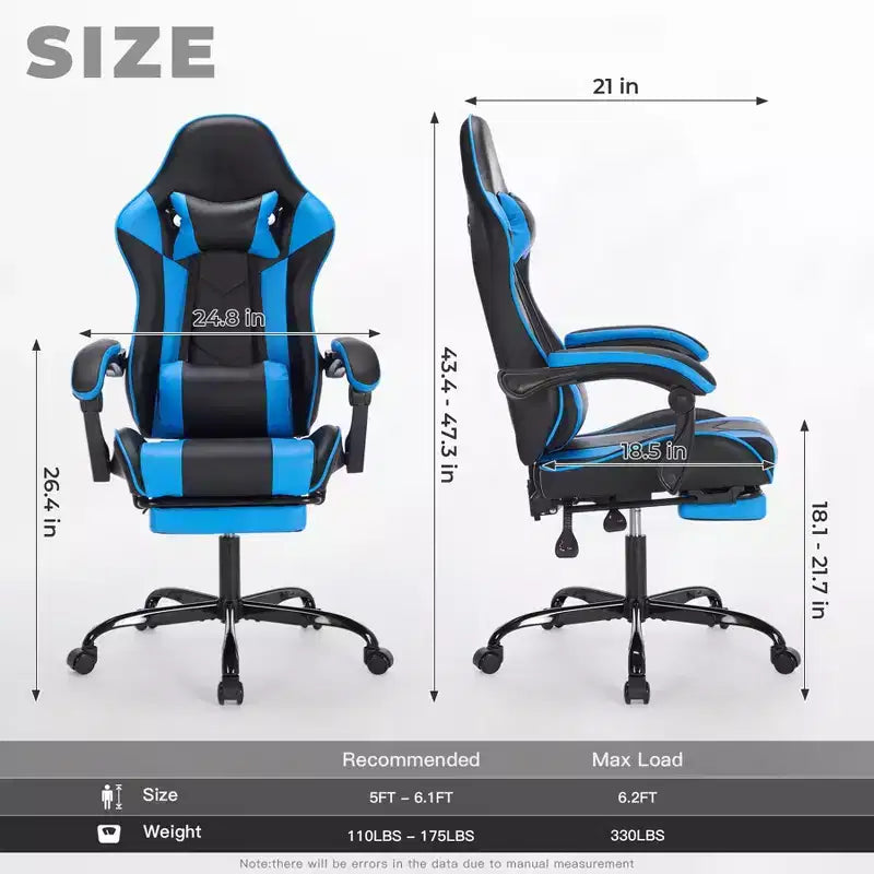 Sedia da Gaming Girevole a 360 Gradi Sedie da Ufficio con Ruote, Schienale Reclinabile, Altezza e Poggiapiedi Regolabili, Sedie da Videogiochi Ergonomiche, Max 136 kg