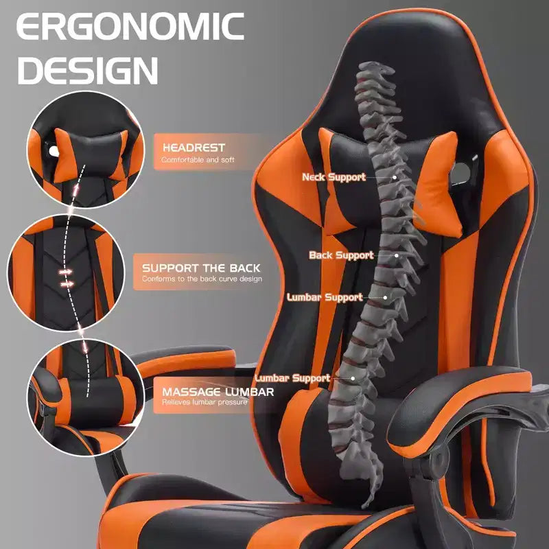Sedia da Gaming Girevole a 360 Gradi Sedie da Ufficio con Ruote, Schienale Reclinabile, Altezza e Poggiapiedi Regolabili, Sedie da Videogiochi Ergonomiche, Max 136 kg