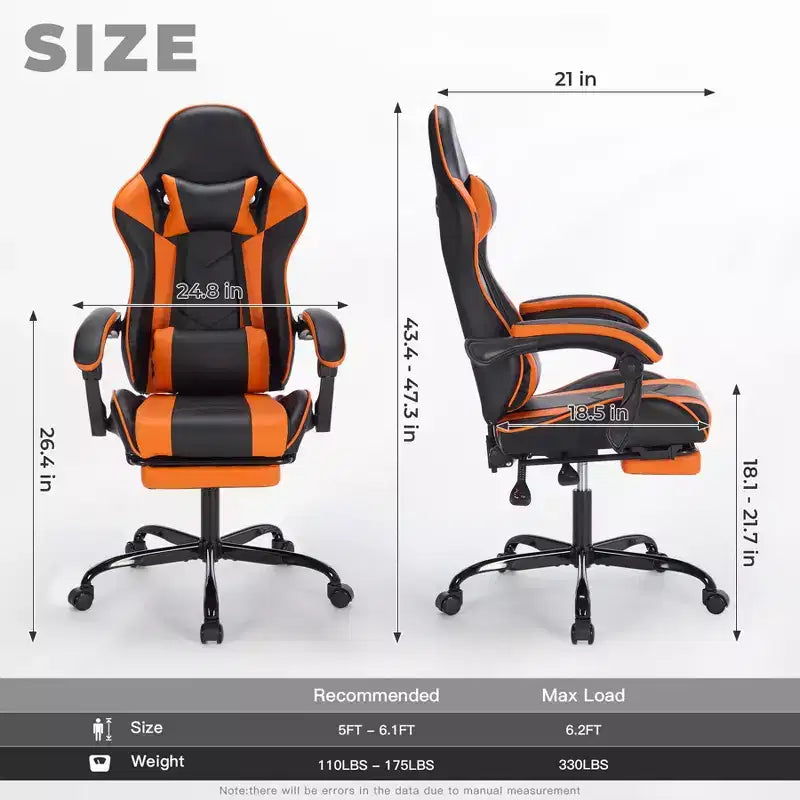 Sedia da Gaming Girevole a 360 Gradi Sedie da Ufficio con Ruote, Schienale Reclinabile, Altezza e Poggiapiedi Regolabili, Sedie da Videogiochi Ergonomiche, Max 136 kg