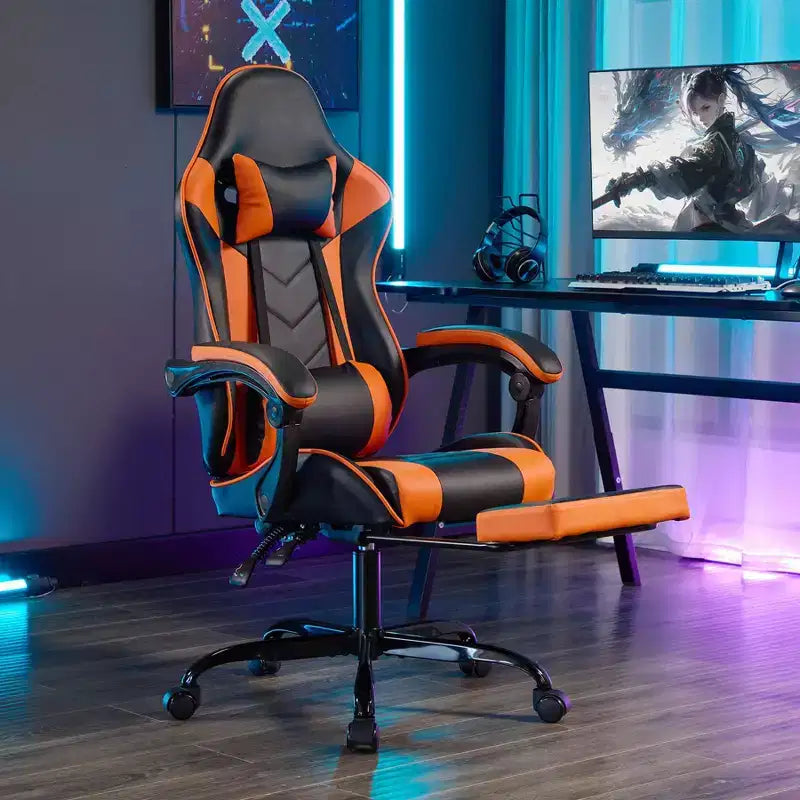 Sedia da Gaming Girevole a 360 Gradi Sedie da Ufficio con Ruote, Schienale Reclinabile, Altezza e Poggiapiedi Regolabili, Sedie da Videogiochi Ergonomiche, Max 136 kg