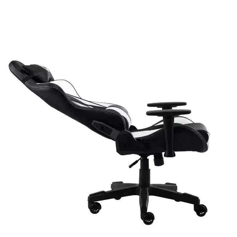 Sedia da gaming ergonomica regolabile, sedia da ufficio girevole a 360° con cuscino poggiatesta e lombare, reclinabile da 90-150° per ufficio e casa, max 113 kg, bianca