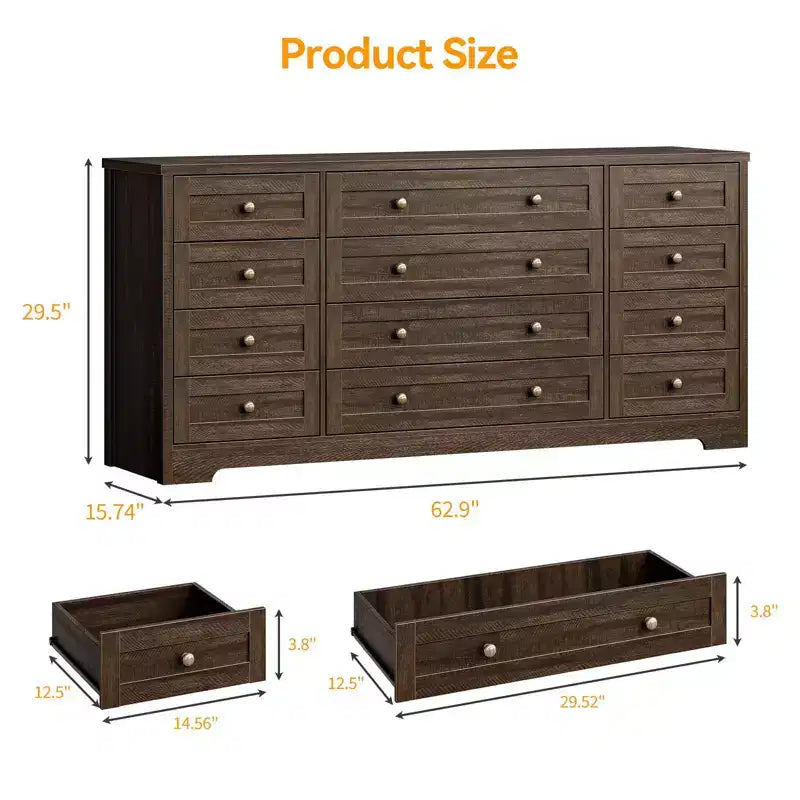 Comò a 12 cassetti, cassettiera in legno larga 160 cm, cassettiera moderna porta TV per TV da 65 pollici, per camera da letto, soggiorno, ingresso