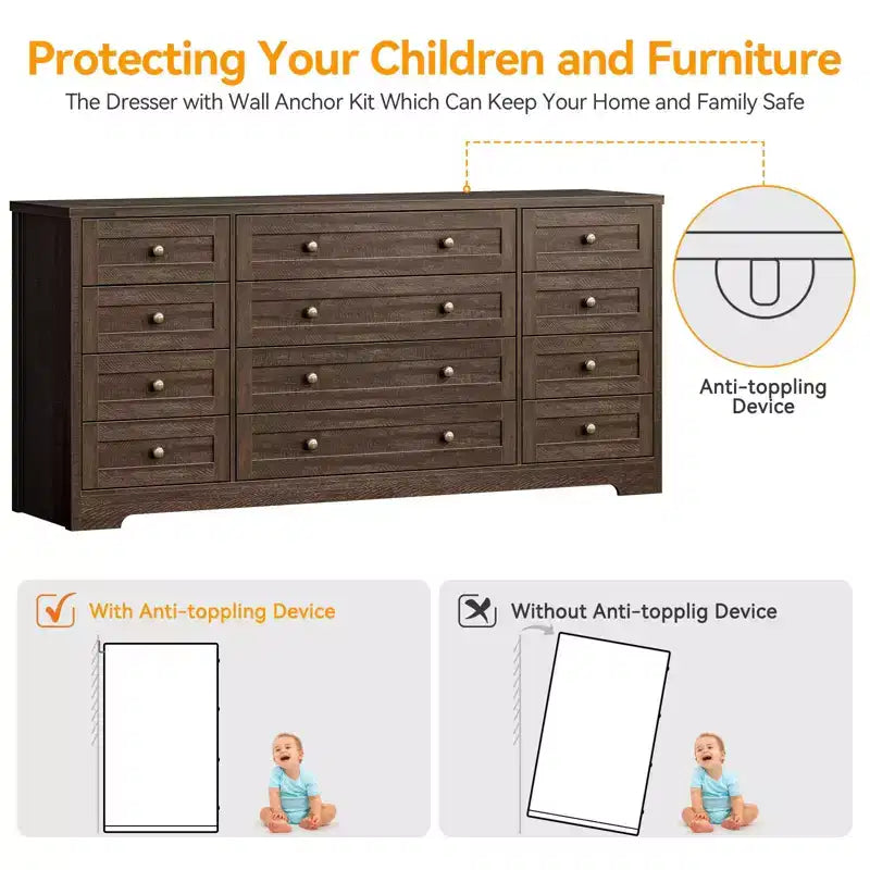 Comò a 12 cassetti, cassettiera in legno larga 160 cm, cassettiera moderna porta TV per TV da 65 pollici, per camera da letto, soggiorno, ingresso