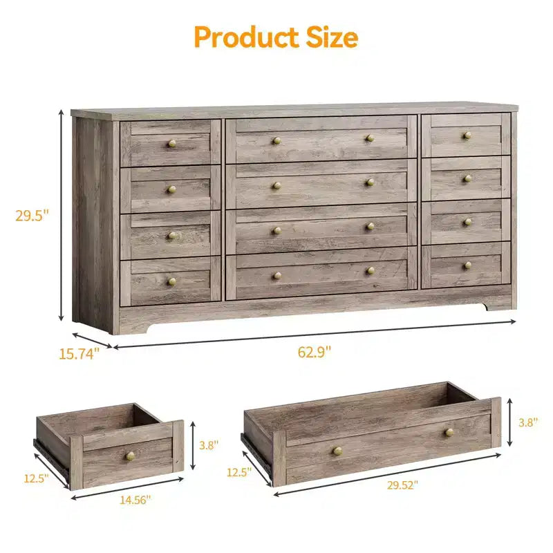 Comò a 12 cassetti, cassettiera in legno larga 160 cm, cassettiera moderna porta TV per TV da 65 pollici, per camera da letto, soggiorno, ingresso