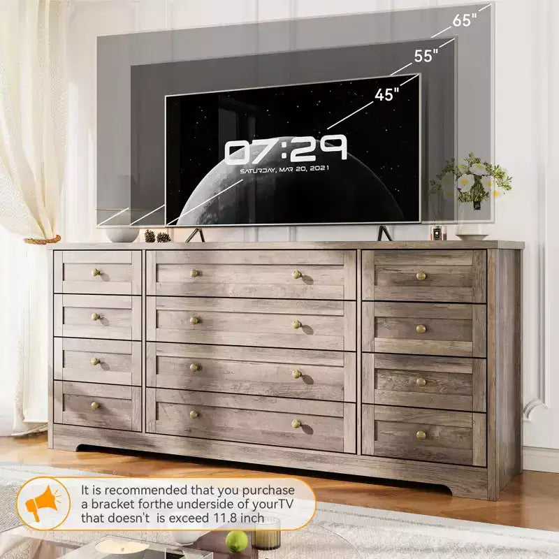 Comò a 12 cassetti, cassettiera in legno larga 160 cm, cassettiera moderna porta TV per TV da 65 pollici, per camera da letto, soggiorno, ingresso