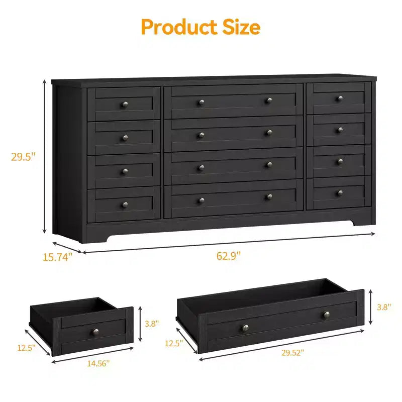 Comò a 12 cassetti, cassettiera in legno larga 160 cm, cassettiera moderna porta TV per TV da 65 pollici, per camera da letto, soggiorno, ingresso