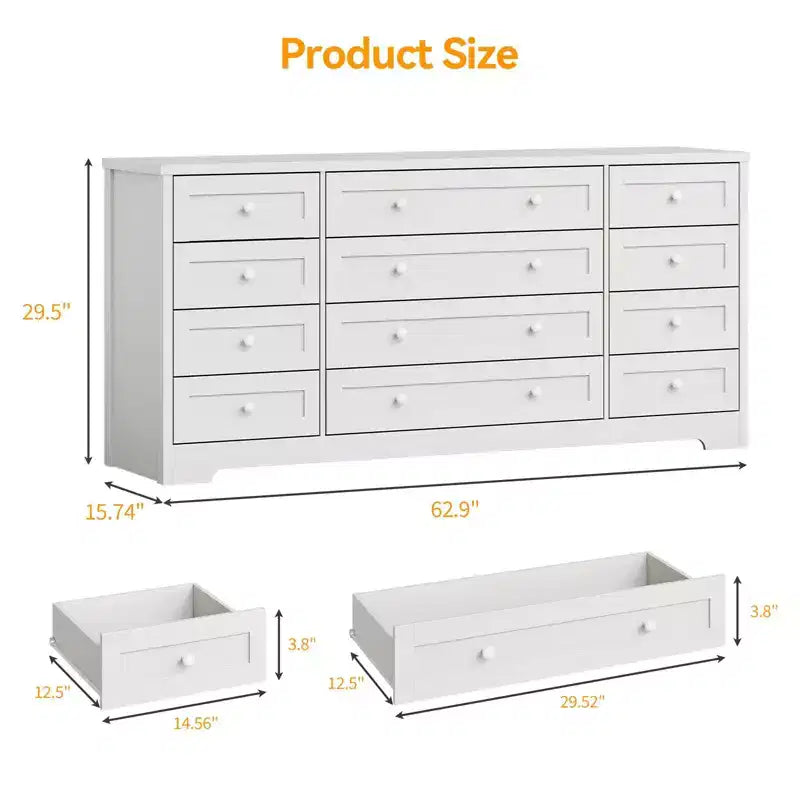 Comò a 12 cassetti, cassettiera in legno larga 160 cm, cassettiera moderna porta TV per TV da 65 pollici, per camera da letto, soggiorno, ingresso
