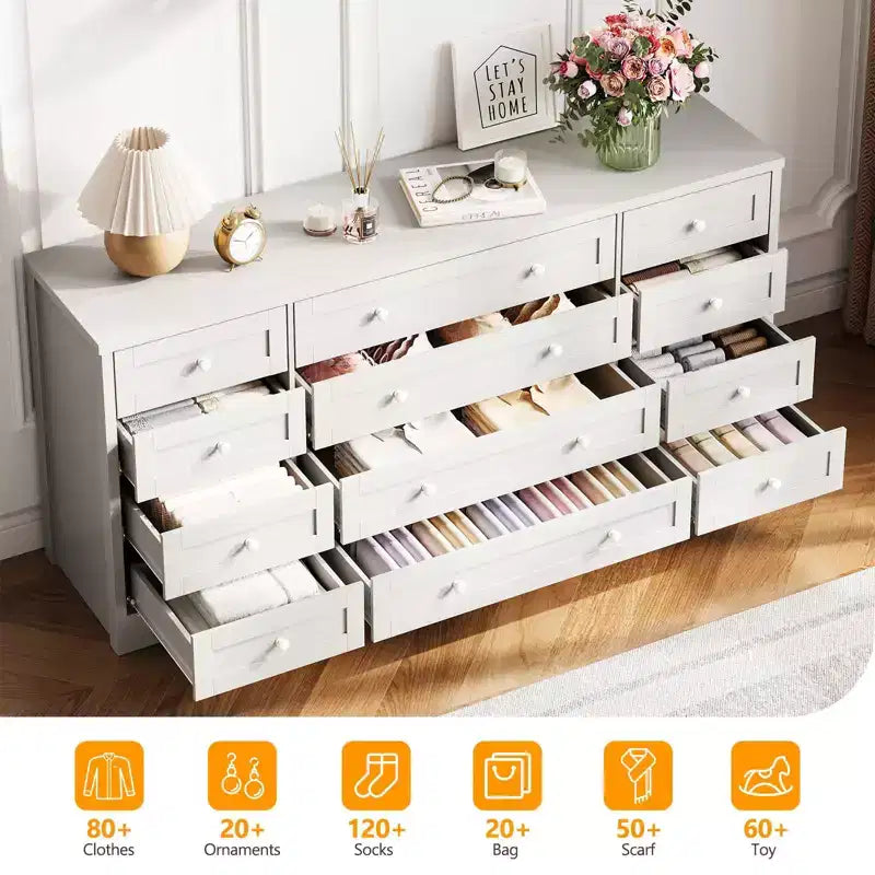 Comò a 12 cassetti, cassettiera in legno larga 160 cm, cassettiera moderna porta TV per TV da 65 pollici, per camera da letto, soggiorno, ingresso