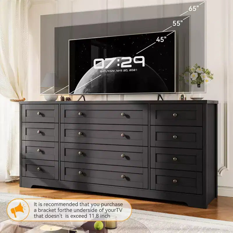 Comò a 12 cassetti, cassettiera in legno larga 160 cm, cassettiera moderna porta TV per TV da 65 pollici, per camera da letto, soggiorno, ingresso