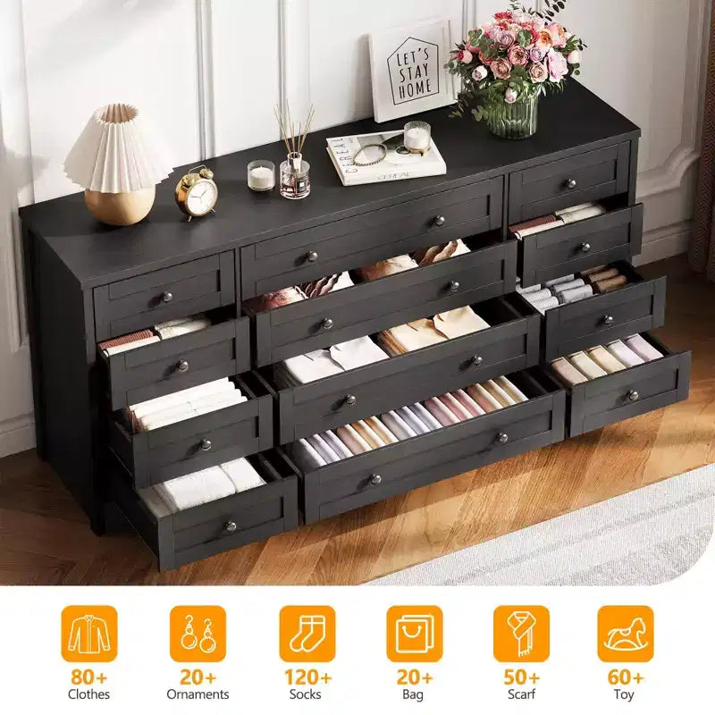 Comò a 12 cassetti, cassettiera in legno larga 160 cm, cassettiera moderna porta TV per TV da 65 pollici, per camera da letto, soggiorno, ingresso