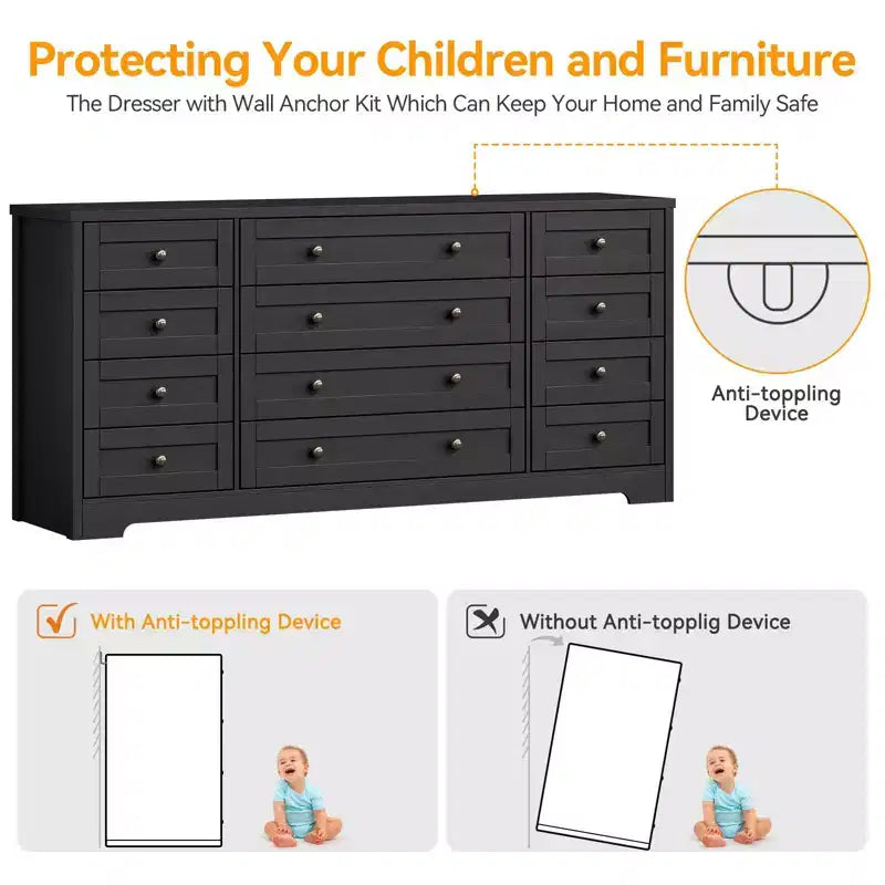 Comò a 12 cassetti, cassettiera in legno larga 160 cm, cassettiera moderna porta TV per TV da 65 pollici, per camera da letto, soggiorno, ingresso