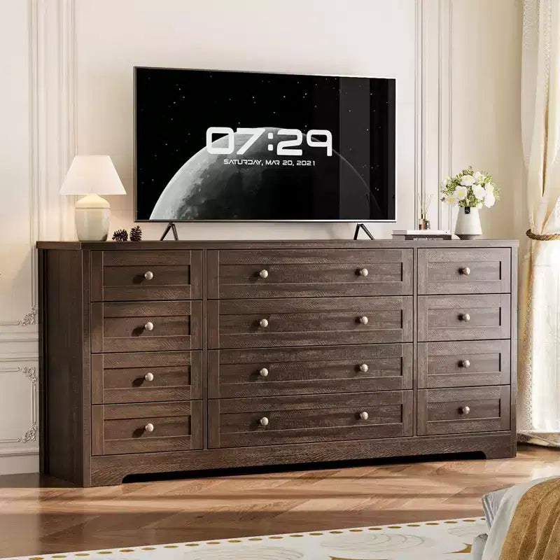 Comò a 12 cassetti, cassettiera in legno larga 160 cm, cassettiera moderna porta TV per TV da 65 pollici, per camera da letto, soggiorno, ingresso