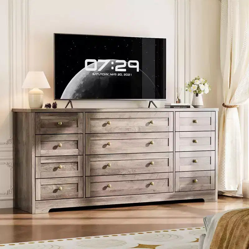 Comò a 12 cassetti, cassettiera in legno larga 160 cm, cassettiera moderna porta TV per TV da 65 pollici, per camera da letto, soggiorno, ingresso