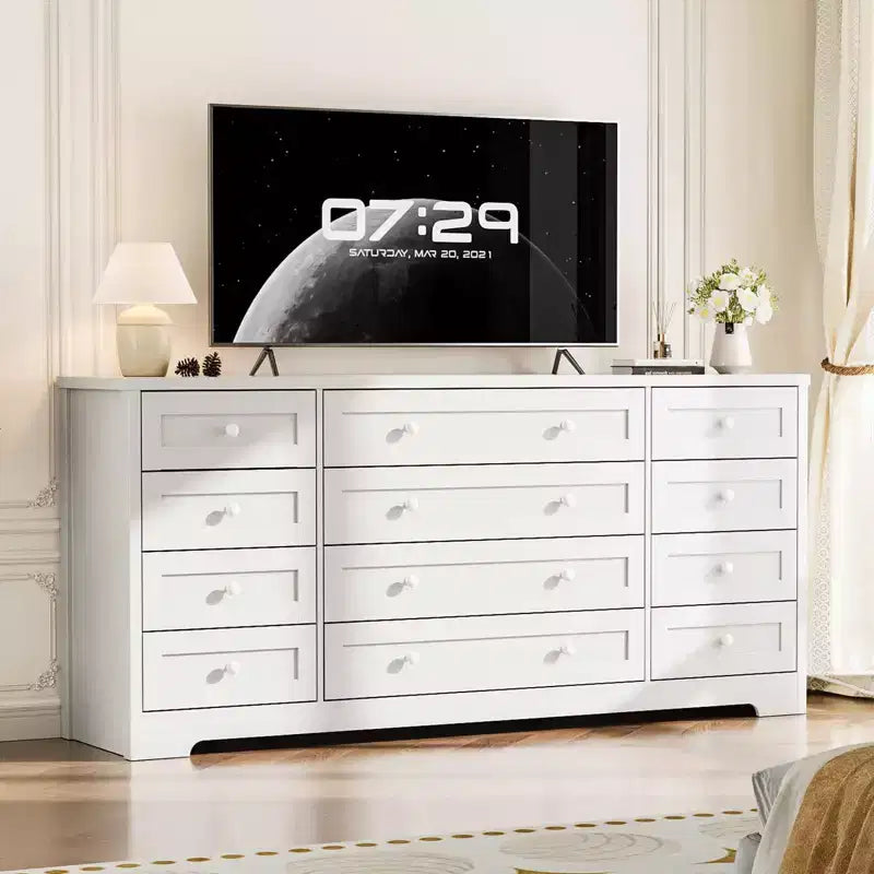 Comò a 12 cassetti, cassettiera in legno larga 160 cm, cassettiera moderna porta TV per TV da 65 pollici, per camera da letto, soggiorno, ingresso