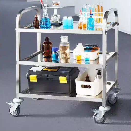 Carrello multiuso/medicale a 3 ripiani in acciaio inossidabile, 45,7 cm (18") H, ruote universali bloccabili, per laboratorio/clinica/cucina/salone