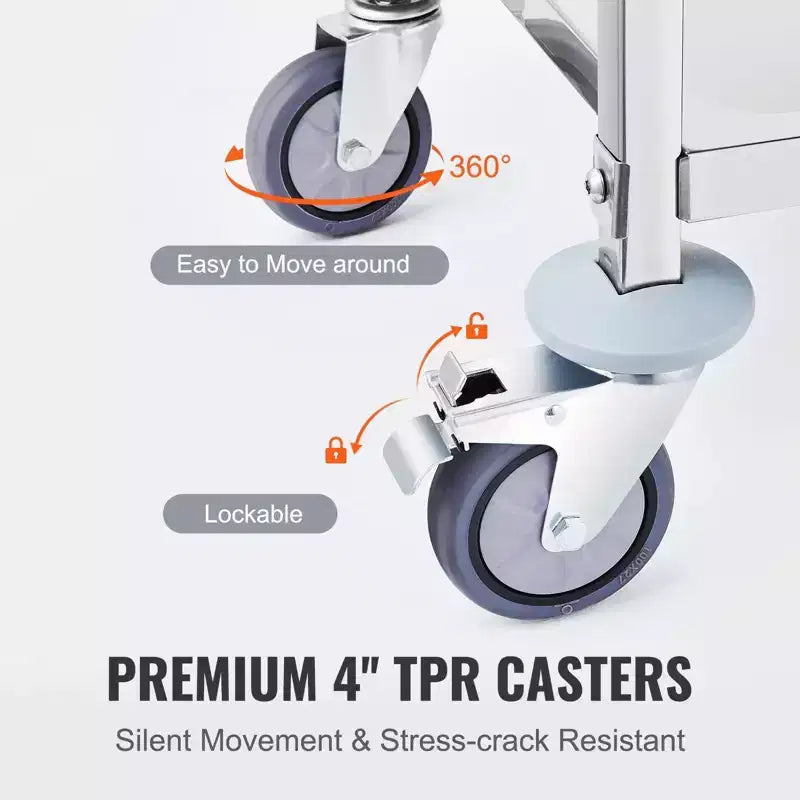 Carrello multiuso/medicale a 3 ripiani in acciaio inossidabile, 45,7 cm (18") H, ruote universali bloccabili, per laboratorio/clinica/cucina/salone