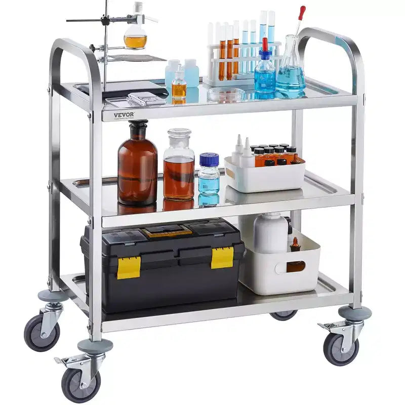 Carrello multiuso/medicale a 3 ripiani in acciaio inossidabile, 45,7 cm (18") H, ruote universali bloccabili, per laboratorio/clinica/cucina/salone