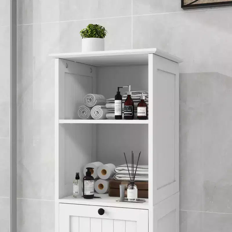 Mobiletto da Bagno con Cesto della Biancheria, Contenitore Ribaltabile con Ripiani Superiori e Cassetto per Bagno Lavanderia