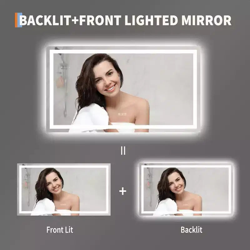 Specchio da bagno a LED 50x28 pollici con luci, specchio da trucco anti-appannamento dimmerabile