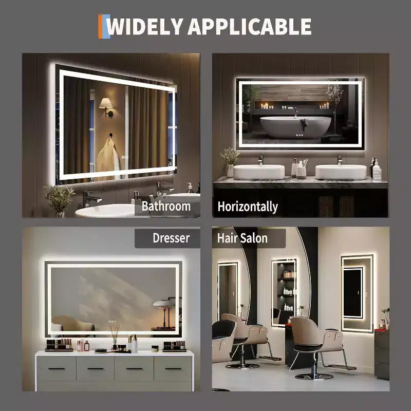 Specchio da bagno a LED 50x28 pollici con luci, specchio da trucco anti-appannamento dimmerabile