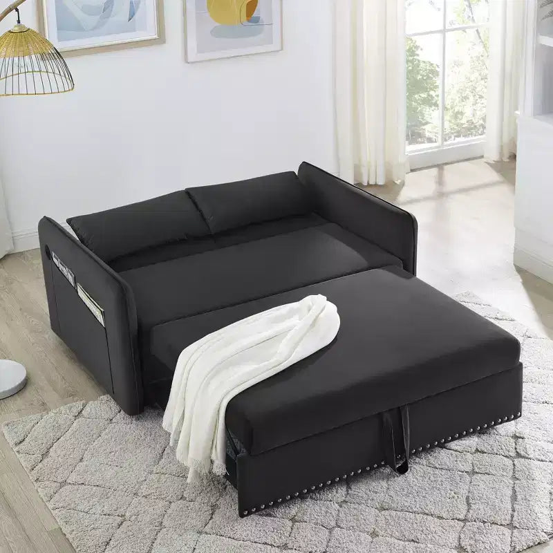 Divano Letto, Velluto, Porta USB, Divano Estraibile con 2 Tasche Laterali e 2 Cuscini per Soggiorno Camera da Letto Piccoli Spazi
