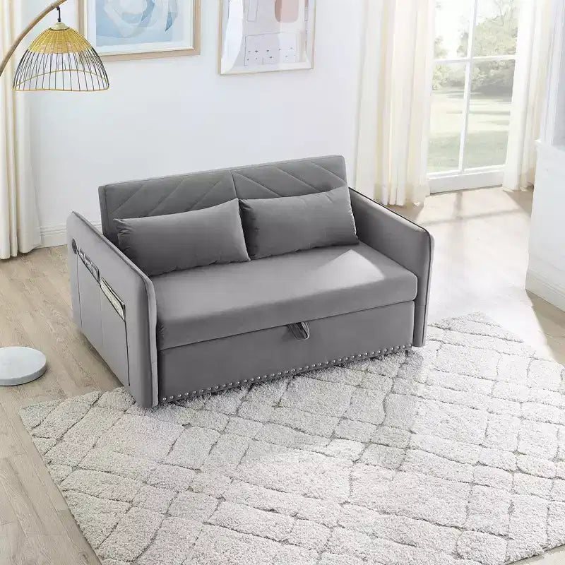 Divano Letto, Velluto, Porta USB, Divano Estraibile con 2 Tasche Laterali e 2 Cuscini per Soggiorno Camera da Letto Piccoli Spazi
