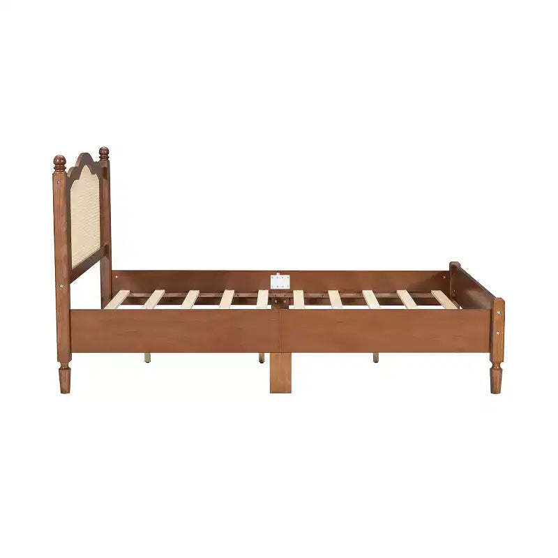 Brenda Letto a Piattaforma in Legno Vintage con Testiera in Rattan Naturale