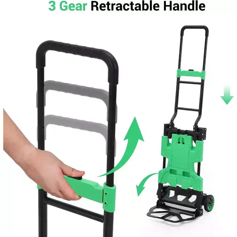 Carrello a mano 2 in 1 pieghevole con cesto collassabile, maniglia retrattile, capacità 150 kg, carrello piatto portatile per shopping, trasporto bagagli