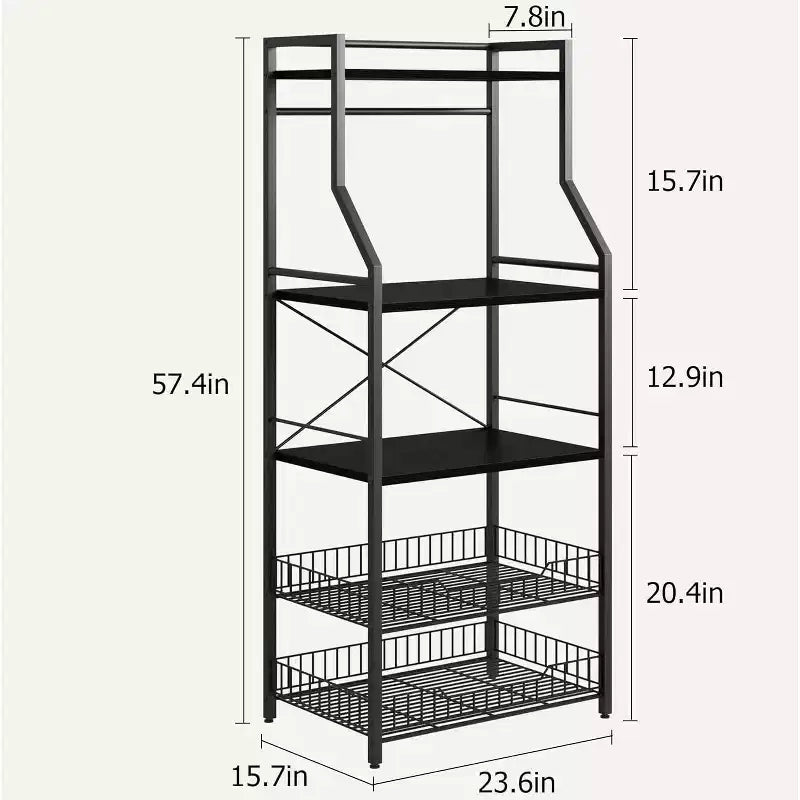 Mobiletto per microonde a doppia cornice da 60 cm, tubi quadrati da 20 e pannello in PB, nero e nero, per cucine piccole