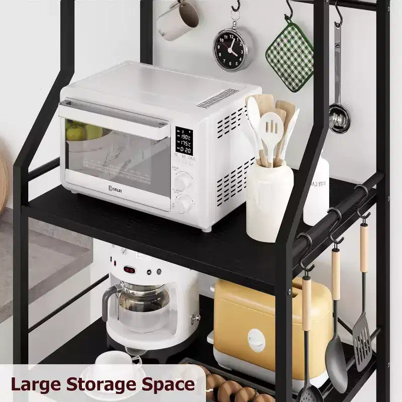 Mobiletto per microonde a doppia cornice da 60 cm, tubi quadrati da 20 e pannello in PB, nero e nero, per cucine piccole