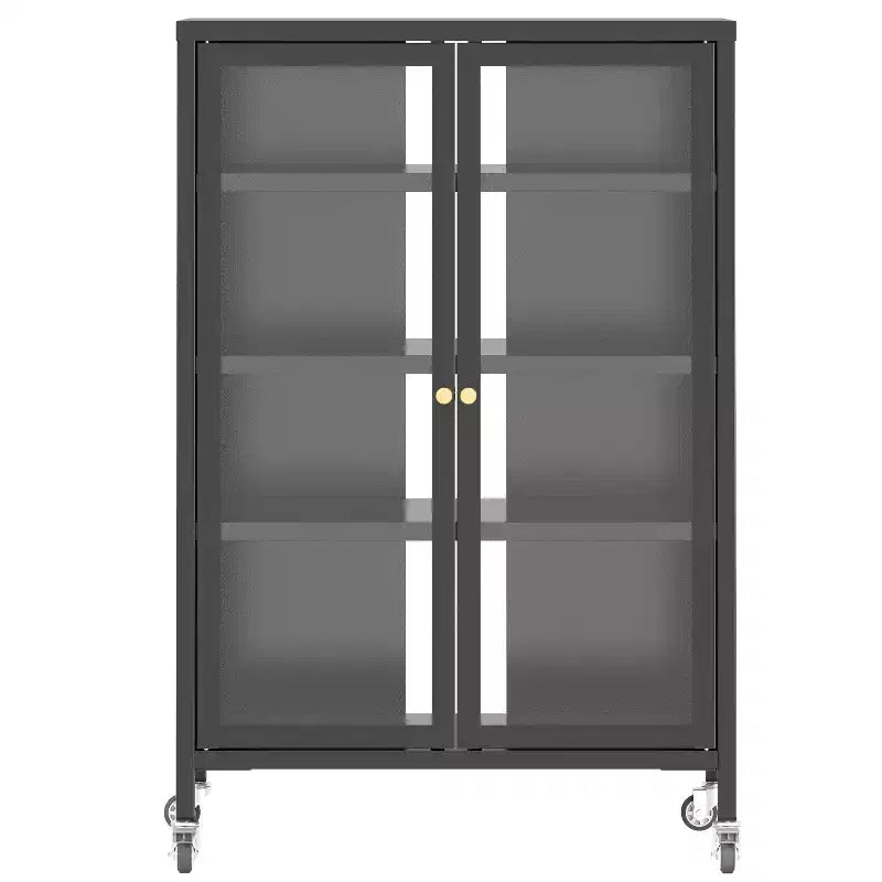 Mobile Contenitore Multimediale da 35,8 pollici, Supporto TV Stereo AV con 4 Ripiani Regolabili in Vetro e Ante, Robusto Telaio in Acciaio per Soggiorno, Nero