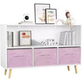 Kids Bookcase with Foldable Fabric Drawers, Wooden Material, Pink, for VC Account, Children's Room