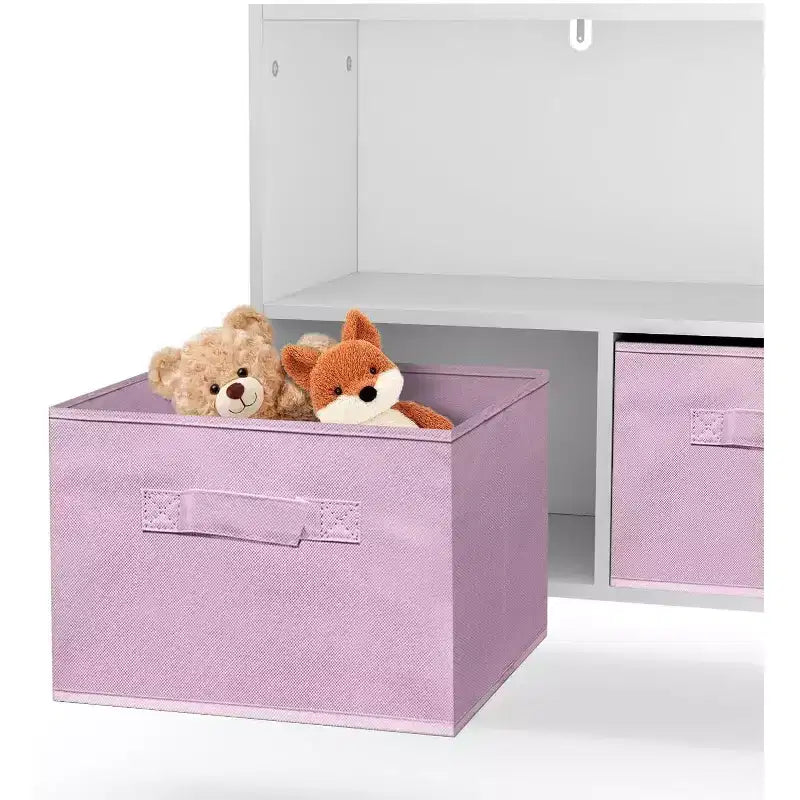 Libreria per bambini con cassetti in tessuto pieghevoli, in legno, rosa, per account VC, Cameretta dei bambini