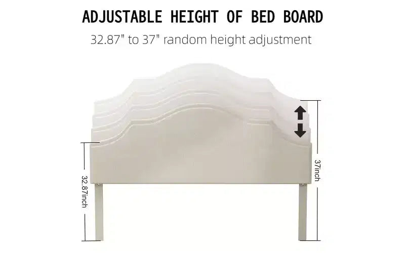 Letto moderno queen-size con testiera e pediera in lino, struttura del letto a piattaforma regolabile in altezza, nessun box spring necessario