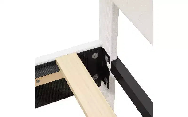 Letto moderno queen-size con testiera e pediera in lino, struttura del letto a piattaforma regolabile in altezza, nessun box spring necessario