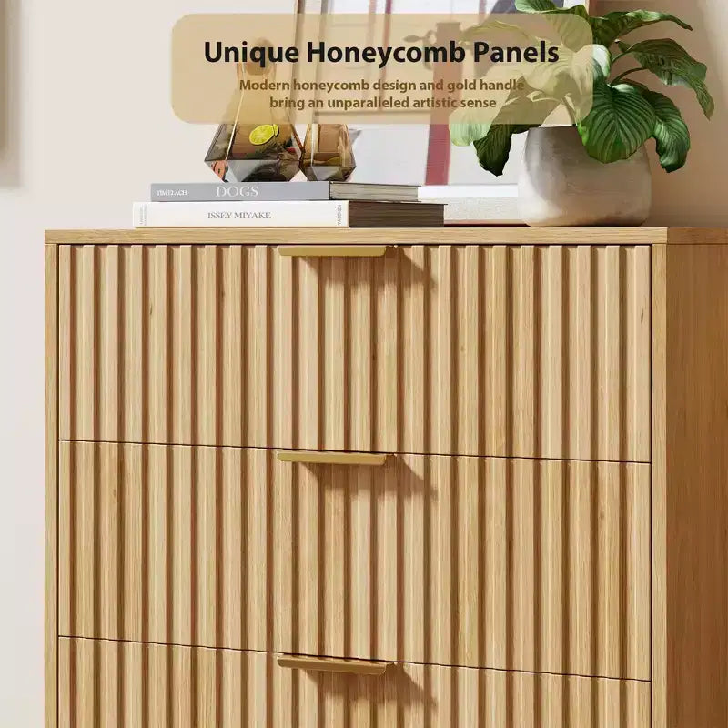 Cassettiera a 5 cassetti per camera da letto, comò moderno alto 122 cm con cassetti profondi e piano ampio, organizer in legno scanalato per soggiorno