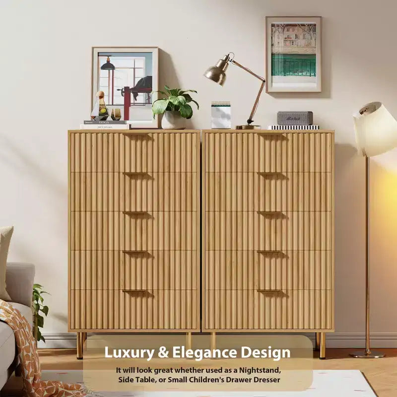 Cassettiera a 5 cassetti per camera da letto, comò moderno alto 122 cm con cassetti profondi e piano ampio, organizer in legno scanalato per soggiorno