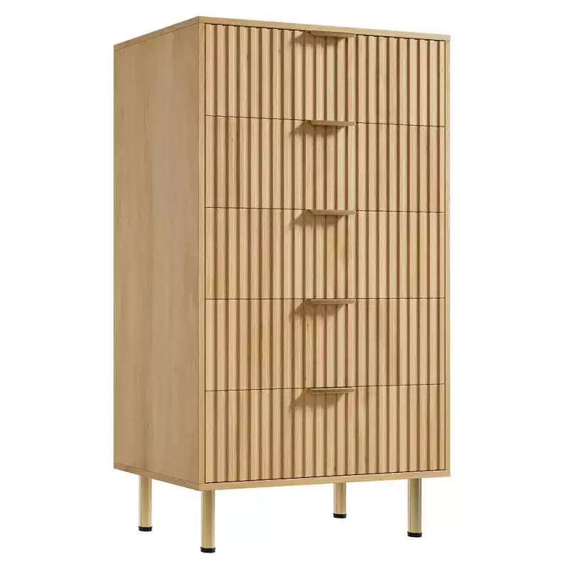 Cassettiera a 5 cassetti per camera da letto, comò moderno alto 122 cm con cassetti profondi e piano ampio, organizer in legno scanalato per soggiorno