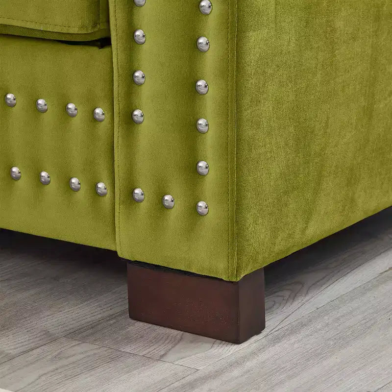 60.5 Moderno Divanetto a Due Posti con Borchie Argentate Braccioli Quadrati in Velluto Imbottito per Soggiorno Verde