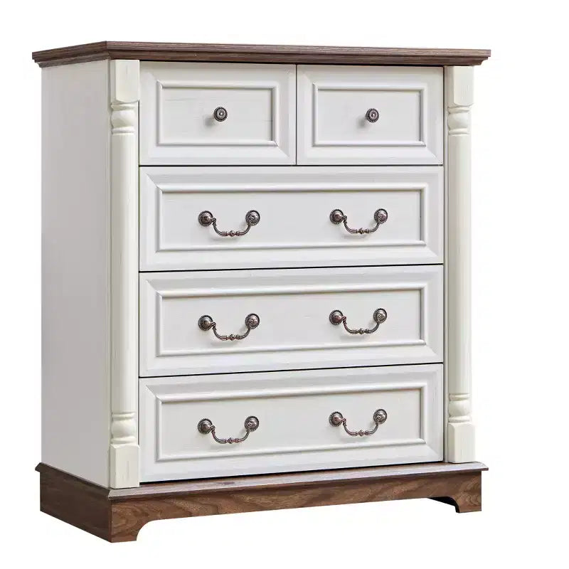 Cassettiera, comò a 5 cassetti stile rustico, comodino rustico in legno di grande capacità per ufficio, soggiorno, camera da letto