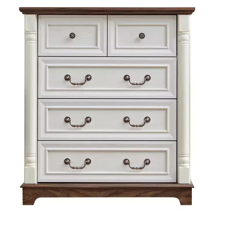 Cassettiera, comò a 5 cassetti stile rustico, comodino rustico in legno di grande capacità per ufficio, soggiorno, camera da letto