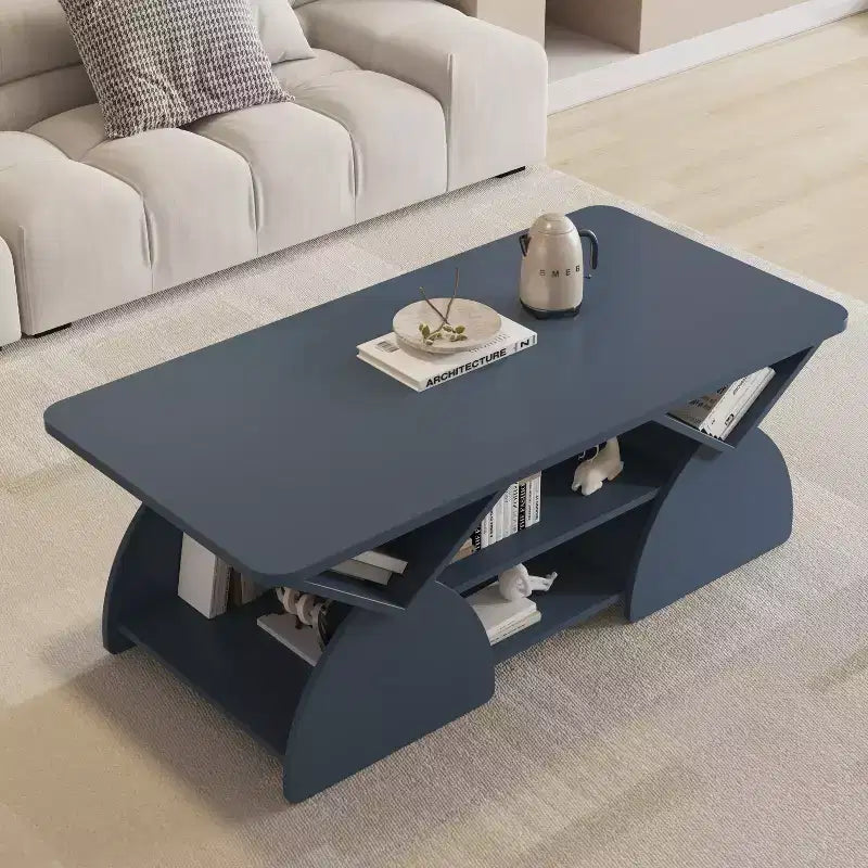 Tavolino Rettangolare, Rettangolare Arrotondato, Ripiani Aperti, Facile Montaggio, Struttura Robusta, Design Geometrico Moderno per Soggiorni e Sale Ricevimento